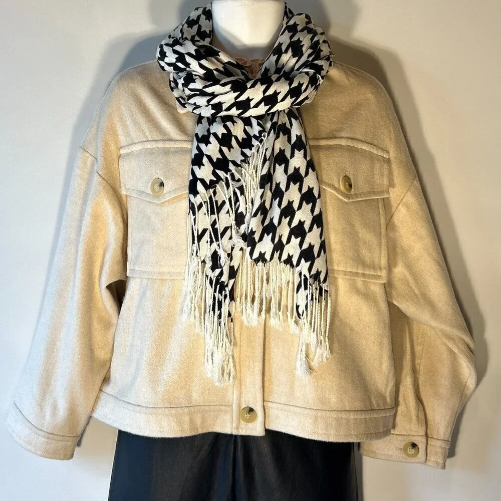 Scarf or Wrap Black & Ivory Houndstooth Timeless Preppy Academia Capsule Wardrob